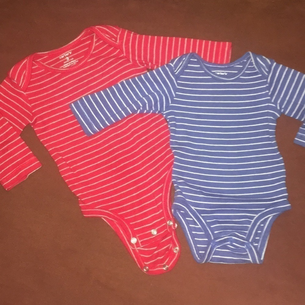 Carter’s unisex red blue striped onesies 3 months